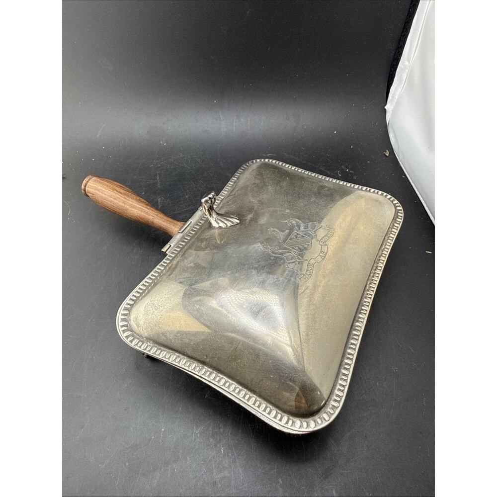 Vintage ITALY SILENT BUTLER -Crumb Catcher Silver Plate -Wood Handle -Label
